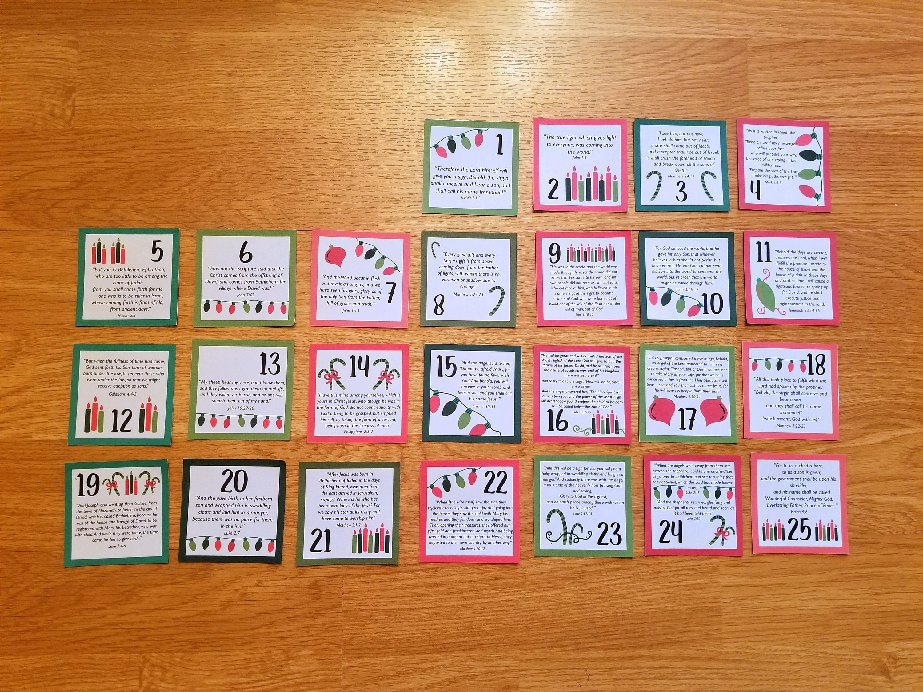 Scripture Advent Calendar Cards, Printable Scripture Advent Calendar ...