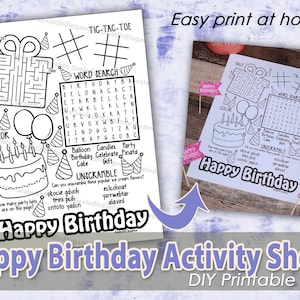Happy Birthday Activity Page, Kids Activities, Birthday Coloring Page, Printable Birthday Activity, Printable Birthday Game, Party Favors