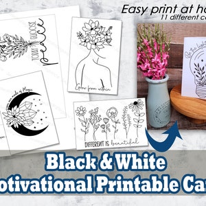 Printable Girly Encouraging Cards, Printable Encouraging Cards, Printable Black and White Cards, Motivational Cards, Printable Sketch Cards