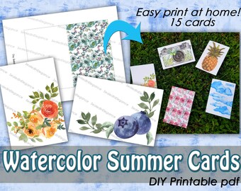 Watercolor Summer Printable Cards, PDF Card, Blank Summer Card, Print-out Just Because Cards, DIY Card, Watercolor Card, Watercolor Art