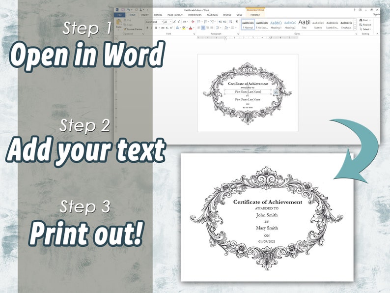 Certificate Award Word Doc Templates, Word Document Certificate, DIY Certificate, Teacher's Certificate Award, Easy to Make Award, DIY Award image 2