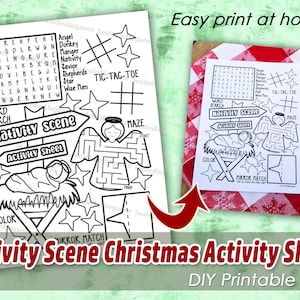 Nativity Christmas Activity Sheet, Religious Christmas Activity Page, Religious Christmas Coloring, Instant Download, Sunday School Coloring