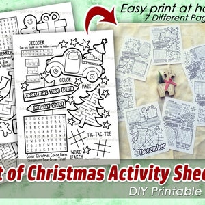 Christmas Activity Pages Bundle, Christmas Holiday Kids Coloring, Activity Pages for Classroom, Christmas Games and Activities, Printable