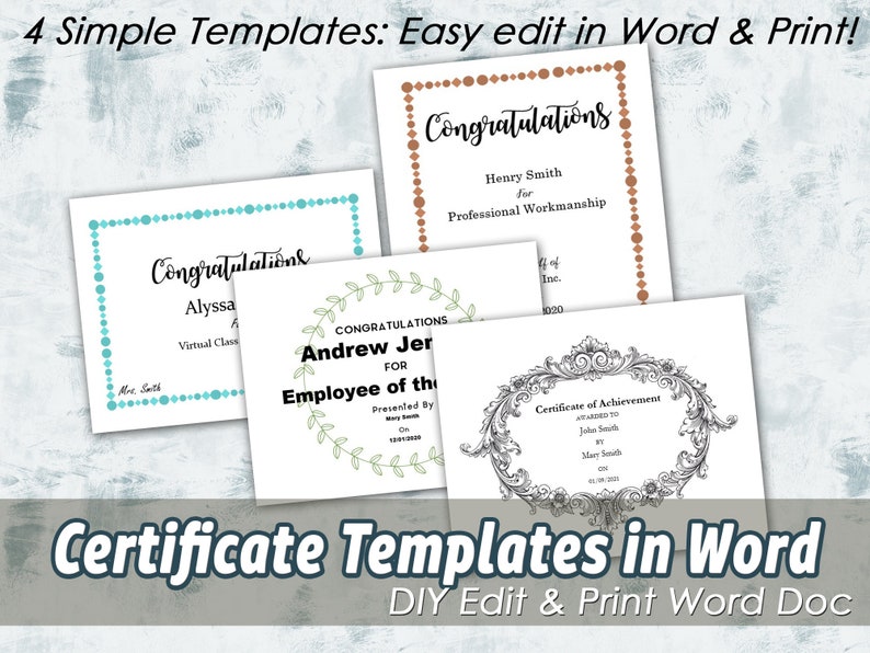 Certificate Award Word Doc Templates, Word Document Certificate, DIY Certificate, Teacher's Certificate Award, Easy to Make Award, DIY Award image 1