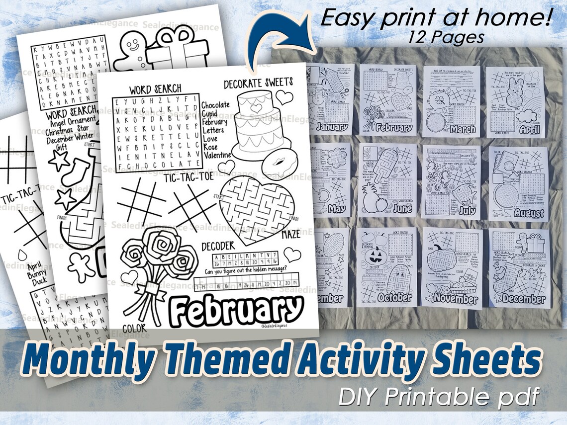 Monthly Activity Sheets Kids Activities Waiting Room Etsy Monthly Activity Sheets Kids Activities Waiting Room Etsy