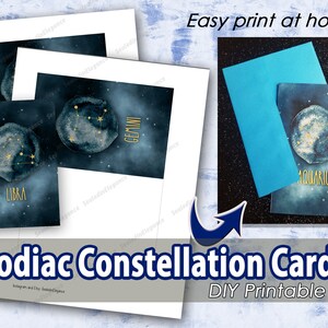 Cartões do Zodíaco para impressão, Cartões de constelação do Zodíaco, Cartões DIY, Cartões para impressão, Cartões de horóscopo, Cartão para impressão, Galaxy estacionário, Cartões