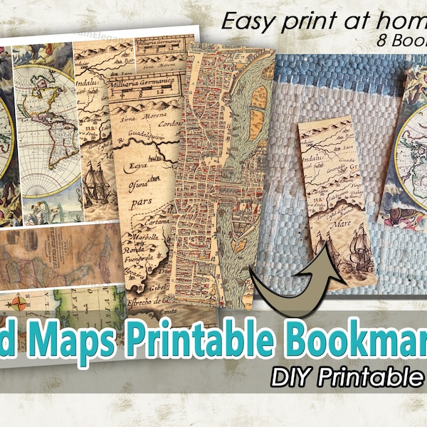 Old Map Printable Bookmarks, Vintage Bookmarks, Printable Bookmarks, Instant Download, Gift for her, Book Lover Gift, DIY Bookmarks