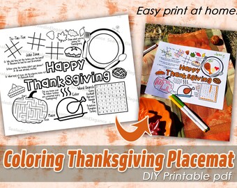Thanksgiving Coloring Placemat, Thanksgiving Coloring Page, Thanksgiving Coloring Table Setting, Instant Download, PDF, Fall Coloring