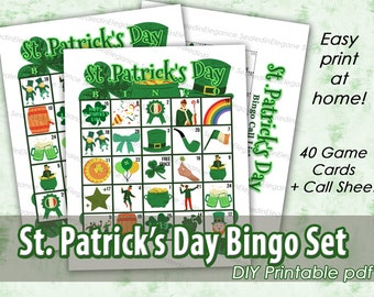 Printable St Patrick's Day Bingo Set, St Patrick's Day Party, PDF, 40 Card Bingo Set, Virtual Classroom Bingo, St Patrick's Day Activity