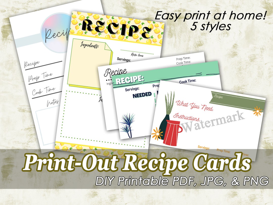Print Out Recipe Card Template, DIY Recipe Card, Instant Download