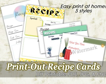 Print Out Recipe Card Template, DIY Recipe Card, Instant Download, Bridal Shower Recipe Card Insert, Recipe Card 4x6, Recipe Card 3x5. PDF