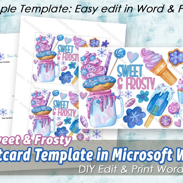 Winter Sweet & Frosty Postcard Template, Winter Cards, Word Doc Template, DIY Cards, Word Doc Card, Winter Postcard, DIY Postcard, Printable