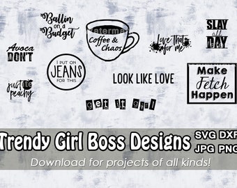 Trendy Girl Boss SVG Bundle, Files for Cricut, SVG Download, Cut Files, Easy Design Decals, Girl Power Designs, DIY Art, Printable Clip art