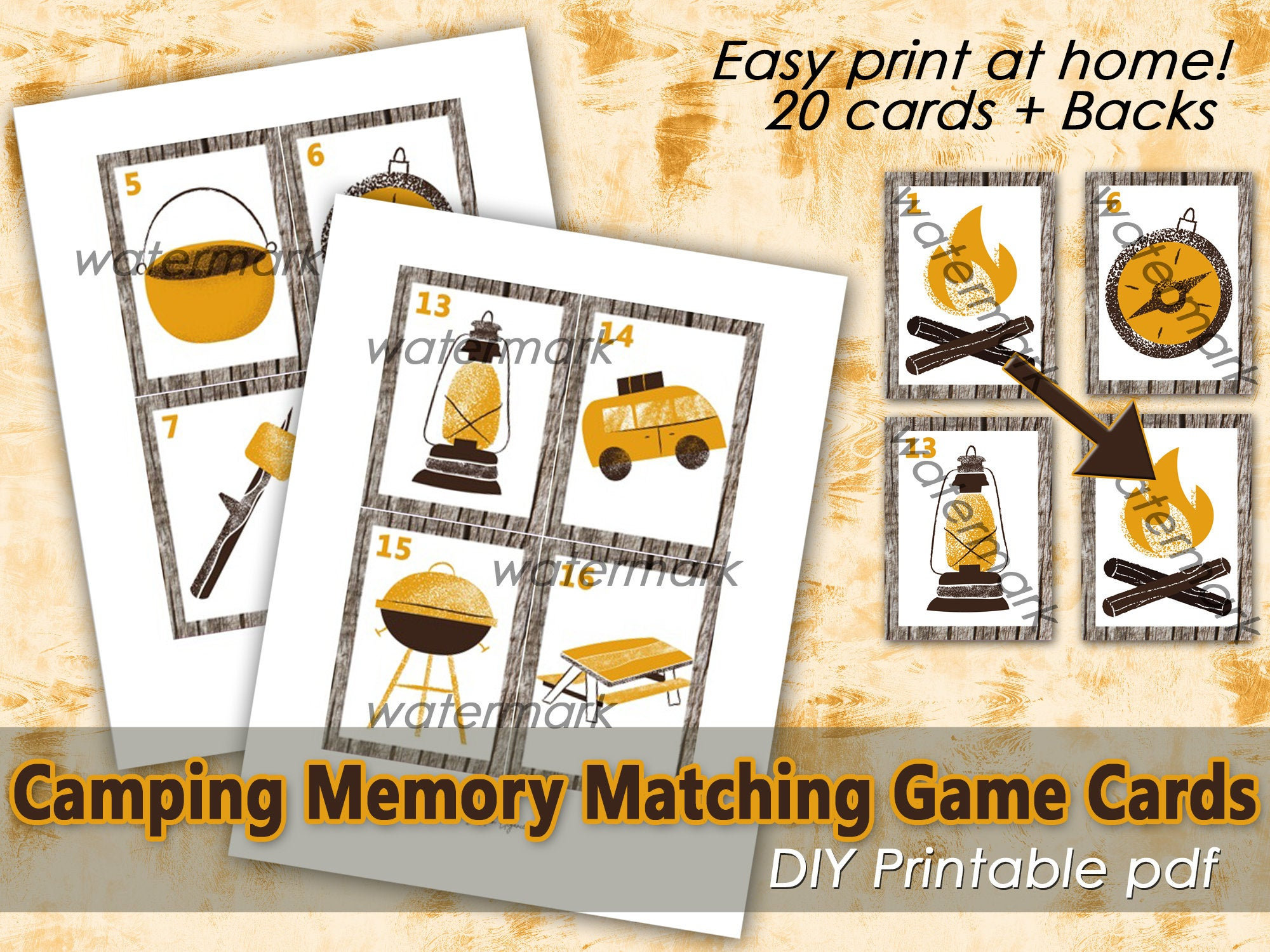 Camping Memory Matching Game Cards Instant Download Memory Etsy