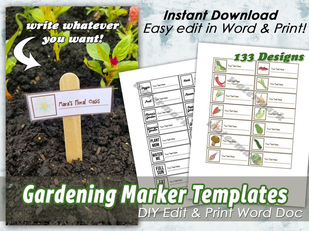 Customizable Garden Marker Templates, Instant Download, Word Doc, DIY ...