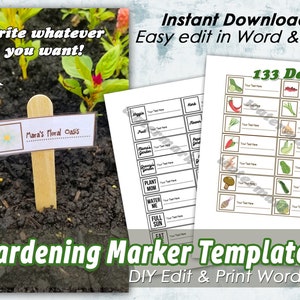 Anpassbare Garten Marker Vorlagen, Instant Download, Word Doc, DIY Garten Etiketten, machen Sie Ihre eigenen Garten Marker, Gemüse Garten Marker