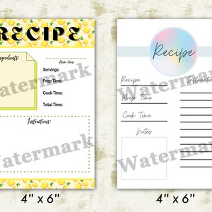 Print Out Recipe Card Template, DIY Recipe Card, Instant Download ...