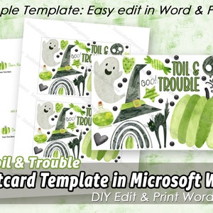 Modelo de cartão postal de trabalho e problemas de Halloween, cartões de Halloween, modelo de documento do Word, cartões DIY, cartão de documento do Word, cartão postal em aquarela, para impressão