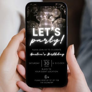 Silver Disco Ball Invitation: Birthday Party Evite (Digital Download)