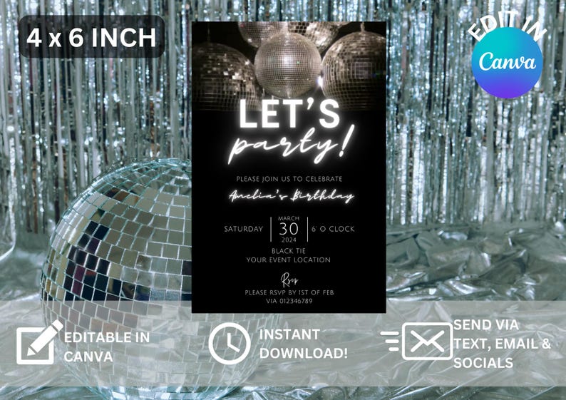 Lets Party Silver Disco Invitation - Il 794xN.6437737279 5ke2 
