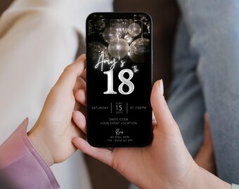 Silver Disco 18th Birthday Invitation Template Digital Download