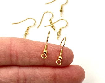 Gold plated stainless steel earwire, perpendicular loop, forward facing loop, twisted loop, gold