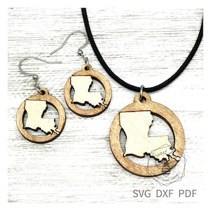 Louisiana pendant and earrings File Digital SVG,  Louisiana Laser pendant and earrings, Louisiana SVG file, Louisiana Glowforge file