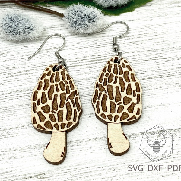 Morel Mushroom Earring and Pendant Digital File set, Morel Pendant, Morel earrings, Mushroom Laser file, Mushroom Glowforge