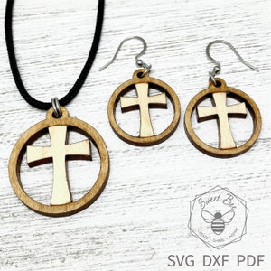 Set di file digitali con pendente e orecchini incrociati, ciondolo e orecchini laser croce celtica, file Cross SVG, file Cross Glowforge