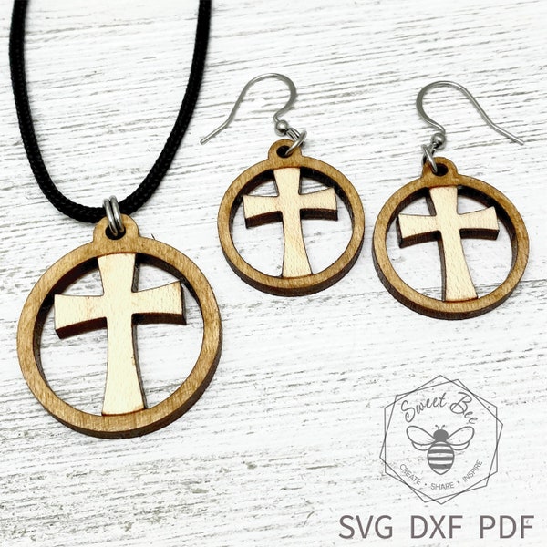 Cross Pendant and earring Digital File set, Celtic Cross Laser pendant and earrings, Cross SVG file, Cross Glowforge file