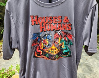 Houses and Humans Shirt, Funny DND Parody Tee, Dragons Playing Tabletop Game Night T-Shirt, RPG Dice Goblin Gift, Retro Fantasy Gamer Top
