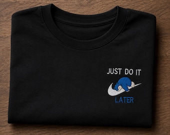 Embroidered Sleepy Snorlax Shirt, Just Do It Later Tee, Stitched Anime Shirt, Funny Gamer Gift, Retro Video Game Streetwear