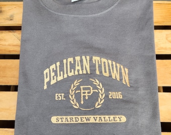 Embroidered Pelican Town Shirt, Cozy Gaming, Stardew Valley Shirt, Stitched Local Farmer Tee, Video Game Gift
