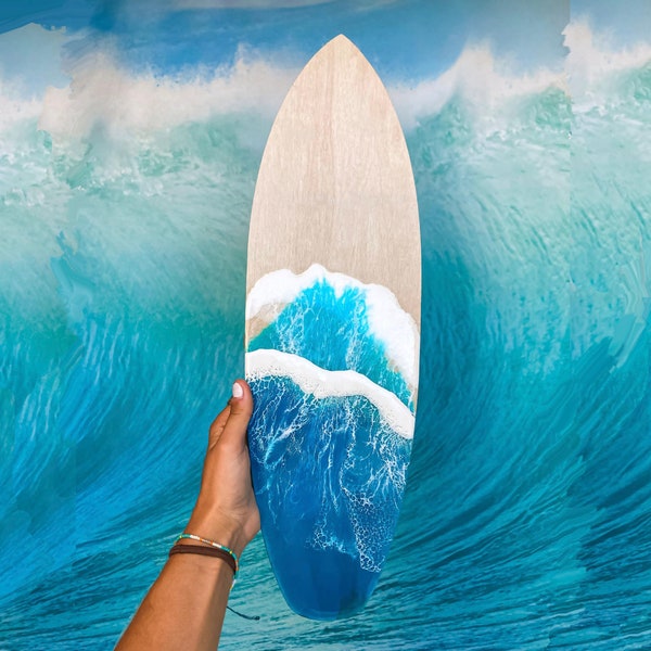 wooden surfboard ocean resin wall hanging decor ~ custom front door sign ~ bedroom wave art ~ beach house tropical outdoor surf