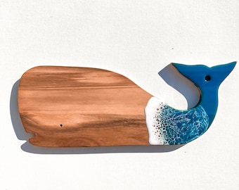 whale charcuterie board ~ wooden ocean resin hanging cheese board ~ kitchen wave art ~ beach house tropical outdoor surf