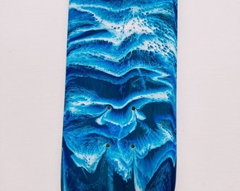 Resin skate board deck ~ wall art ~ hanging shelf ~ ocean theme decor ~ real wood skateboard marble swirl