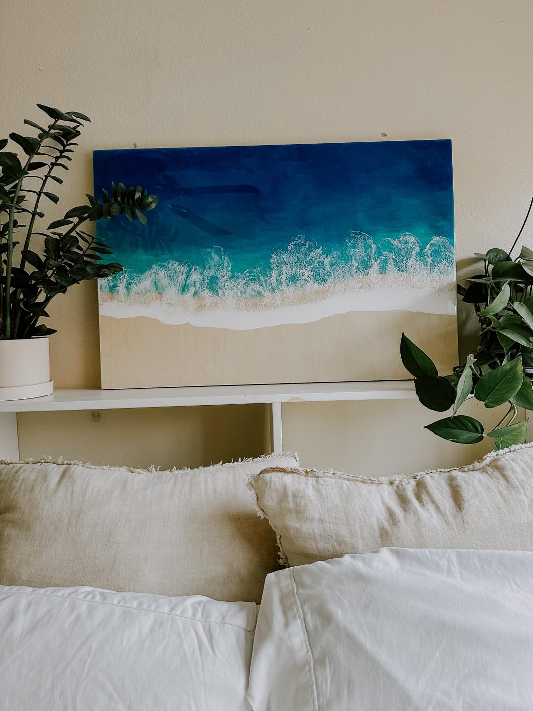 Ocean Wave Resin Wall Art on Birch Wood Panel Beach House Bedroom Decor ...
