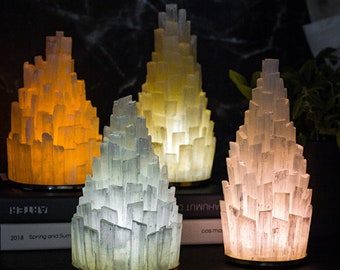 3-Color Tower Selenite Lamp cleansing, healing /& clarity natural gemstone crystal,Vibration Sensing 3color,Tower LED Night Light lamp