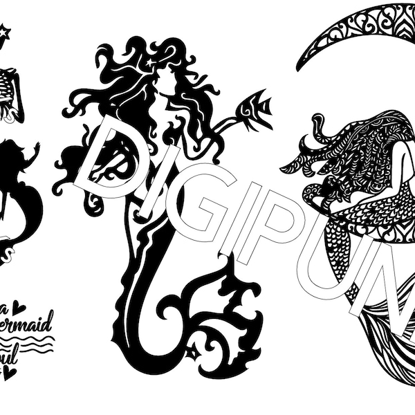 MERMAID BUNDLE - 5 mermaid SVGs + 1 Mystery Mermaid Upon Purchase