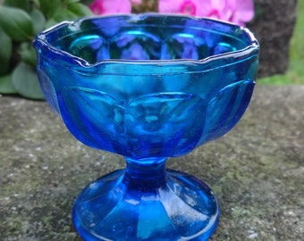 Glossy, Dark Aqua Blue Glass Open Salt Dip, Cellar, Dish--Anaheim 1969!