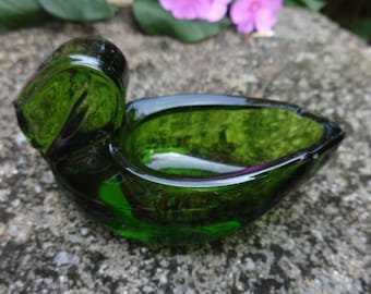 1940s French, Green Glass Swan Open Salt Dip, Cellar, Dish!