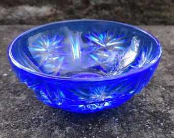 Cobalt Blue and Clear Glass or Crystal Open Salt Dip, Cellar, Dish!