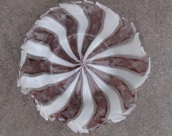 Purple and White Italian Latticino Ribbon Glass Open Salt Dip, Cellar, Dish!