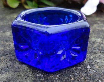 Glossy, Cobalt Blue Glass Hexagonal Open Salt Dip, Cellar, Dish!