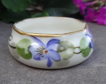 Willets Belleek Porcelain Open Salt Dip, Cellar, Dish w/Purple Violets!