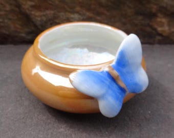 Noritake Handpainted Luster Porcelain Open Salt Dip, Cellar, Dish w/Butterfly!
