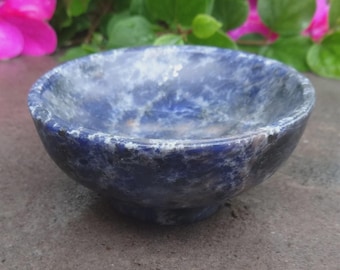 Natural Blue Sodalite Gemstone Open Salt Dip, Cellar, Dish!