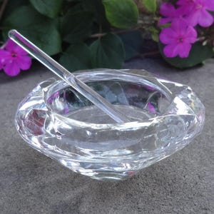 Sparkly, Faceted Diamond-Shaped Open Salt Dip, Cellar, Dish w/Spoon!