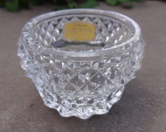 West German Crystal Open Salt Dip, Cellar, Dish w/Diamond Points, Label!