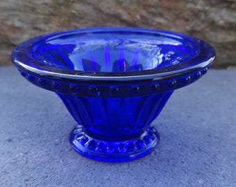 Cobalt Blue Glass Pedestal Salt Club Open Salt Dip, Cellar, Dish!